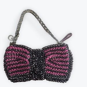 Braided Bow Wristlet Clutch in Pink and Black